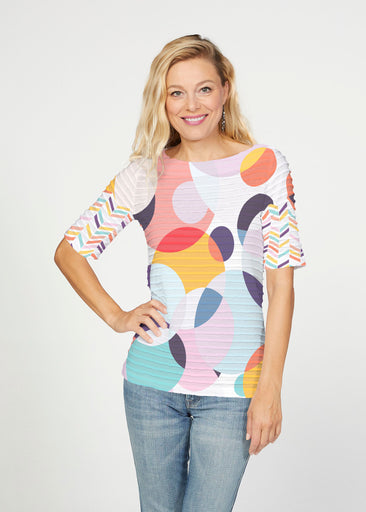 Marble Chevron (25065) ~ Banded Elbow Sleeve Boat Neck Top