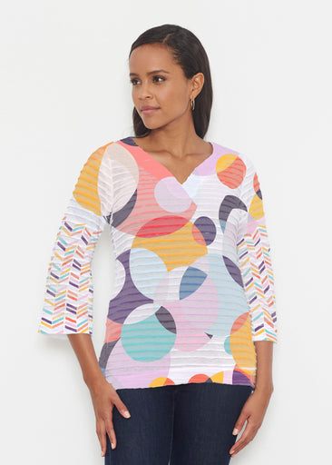 Marble Chevron (25065) ~ Banded 3/4 Bell-Sleeve V-Neck Tunic