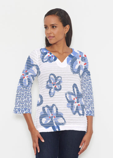 Painted Blooms (25068) ~ Banded 3/4 Bell-Sleeve V-Neck Tunic