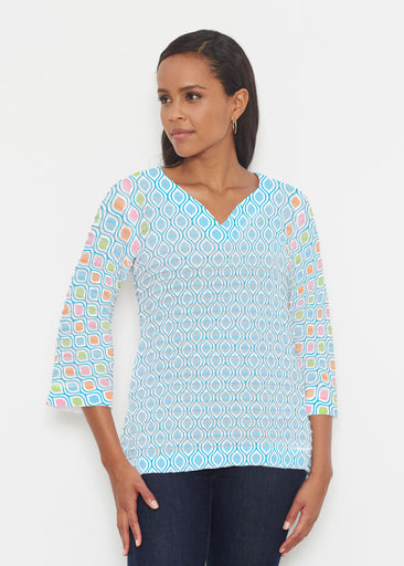 Waves of Sherbet (25072) ~ Banded 3/4 Bell-Sleeve V-Neck Tunic