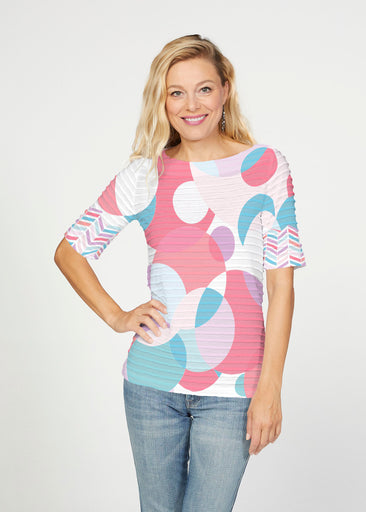 Marble Chevron Pastel (25111) ~ Banded Elbow Sleeve Boat Neck Top