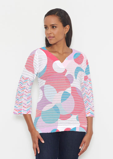 Marble Chevron Pastel (25111) ~ Banded 3/4 Bell-Sleeve V-Neck Tunic