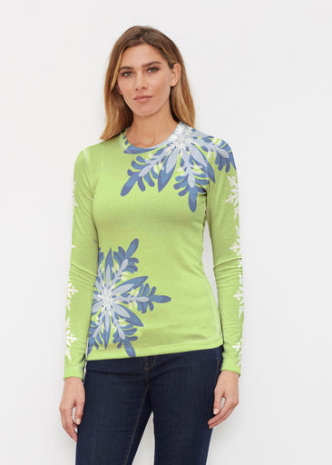 Frosty Lime Snowflakes (2628) ~ Butterknit Long Sleeve Crew Top