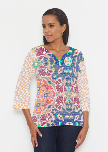 Eden Navy (2815) ~ Banded 3/4 Bell-Sleeve V-Neck Tunic