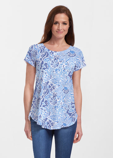 Fusion Blue (2895) ~ Short Sleeve Scoop Neck Flowy Tunic