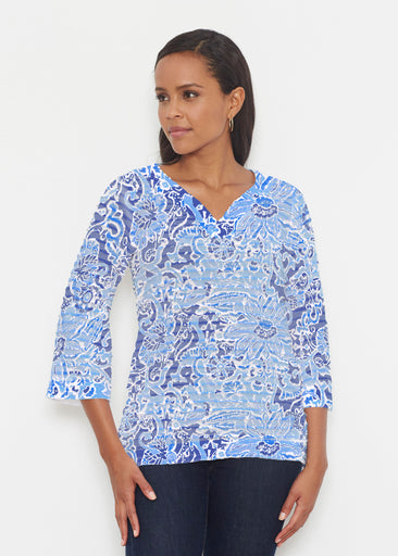 Fusion Blue (2895) ~ Banded 3/4 Bell-Sleeve V-Neck Tunic