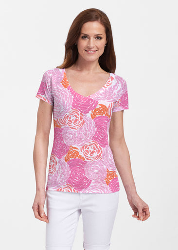 Chrysanthemum Pink (4074) ~ Sheer Short Sleeve V-Neck Shirt