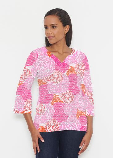 Chrysanthemum Pink (4074) ~ Banded 3/4 Bell-Sleeve V-Neck Tunic