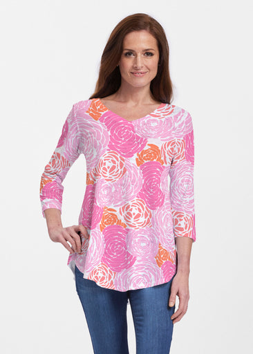 Chrysanthemum Pink (4074) ~ Signature V-neck Flowy Tunic