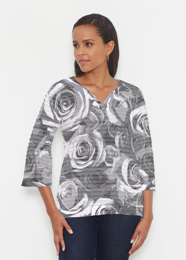 Vintage Rose (5165) ~ Banded 3/4 Bell-Sleeve V-Neck Tunic