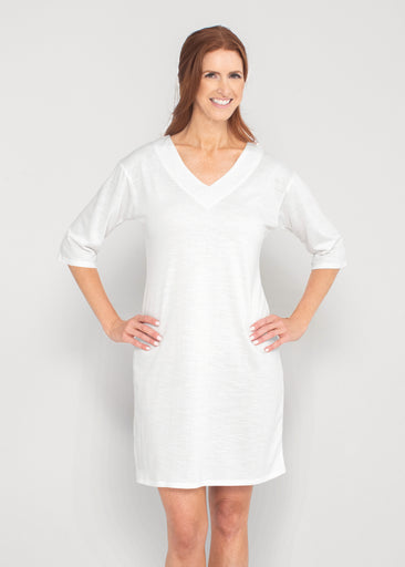 Natural White (5555) ~ Lucy 3/4 Sleeve V-Neck Dress