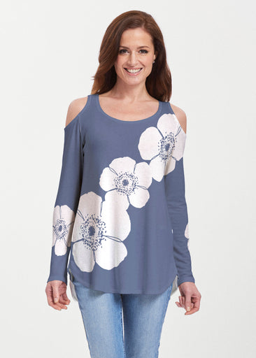 Poppy Navy (7013) ~ Butterknit Cold Shoulder Tunic