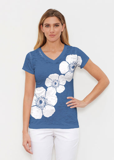 Poppy Navy (7013) ~ Signature Cap Sleeve V-Neck Shirt