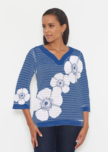 Poppy Navy (7013) ~ Banded 3/4 Bell-Sleeve V-Neck Tunic