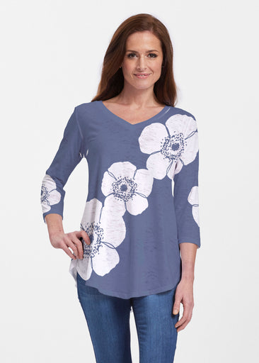 Poppy Navy (7013) ~ Signature V-neck Flowy Tunic