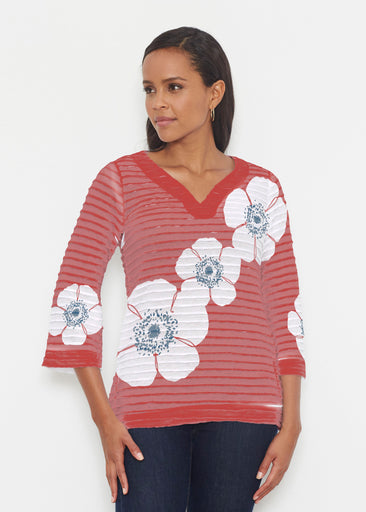 Poppy Red (7015) ~ Banded 3/4 Bell-Sleeve V-Neck Tunic