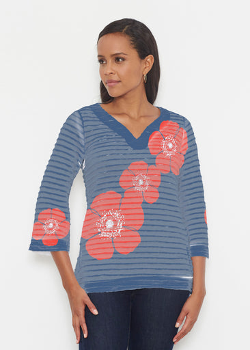 Poppy Red Navy (7021) ~ Banded 3/4 Bell-Sleeve V-Neck Tunic