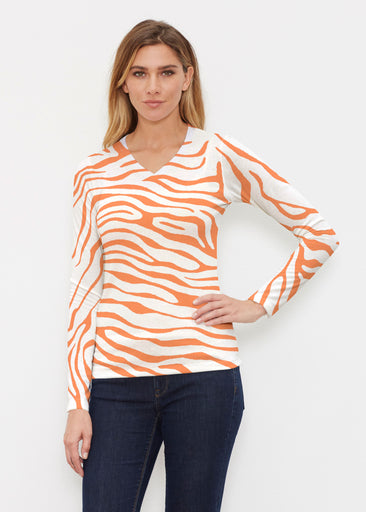 Zebra Orange (7042) ~ Butterknit Long Sleeve V-Neck Top