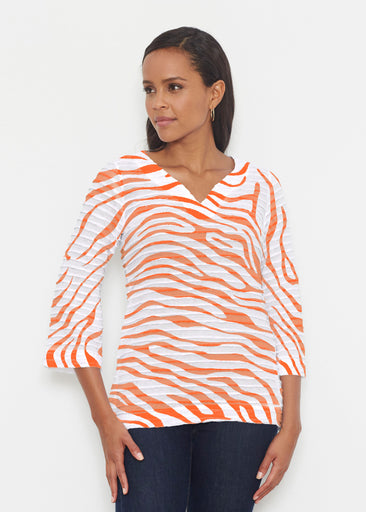 Zebra Orange (7042) ~ Banded 3/4 Bell-Sleeve V-Neck Tunic