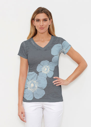 Poppy SteelBlue-Grey (7066) ~ Signature Cap Sleeve V-Neck Shirt