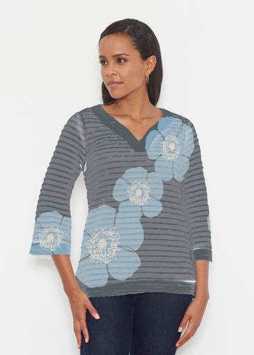 Poppy SteelBlue-Grey (7066) ~ Banded 3/4 Bell-Sleeve V-Neck Tunic