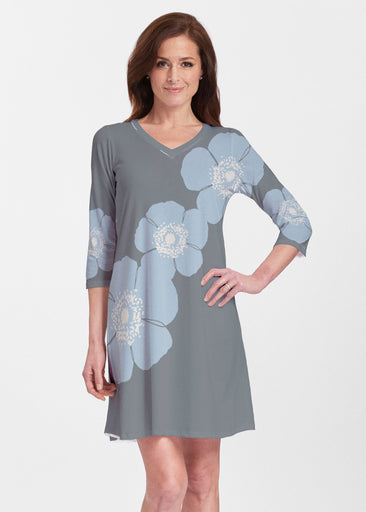 Poppy SteelBlue-Grey (7066) ~ Classic V-neck Swing Dress