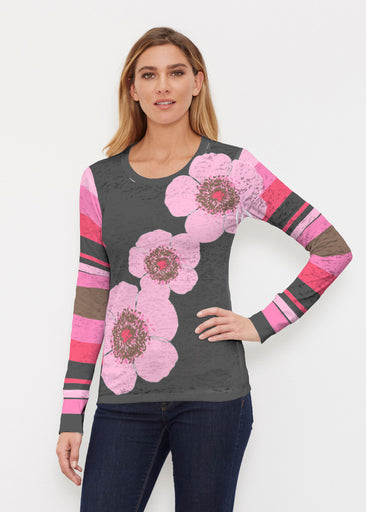 Poppy Black Stripes (7100) ~ Thermal Long Sleeve Crew Shirt