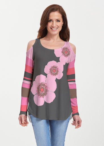 Poppy Black Stripes (7100) ~ Butterknit Cold Shoulder Tunic