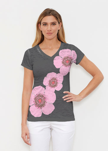 Poppy Black Stripes (7100) ~ Signature Cap Sleeve V-Neck Shirt