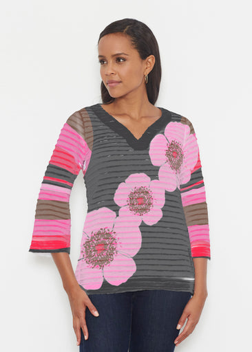 Poppy Black Stripes (7100) ~ Banded 3/4 Bell-Sleeve V-Neck Tunic