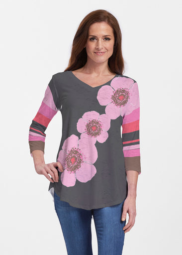 Poppy Black Stripes (7100) ~ Signature V-neck Flowy Tunic