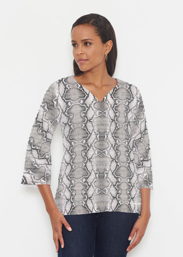 Python Silver (7272) ~ Banded 3/4 Bell-Sleeve V-Neck Tunic