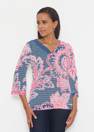 Solitary Fourth (7475) ~ Banded 3/4 Bell-Sleeve V-Neck Tunic