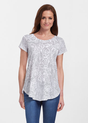 Freehand Floral Grey (7605) ~ Signature Short Sleeve Scoop Neck Flowy Tunic