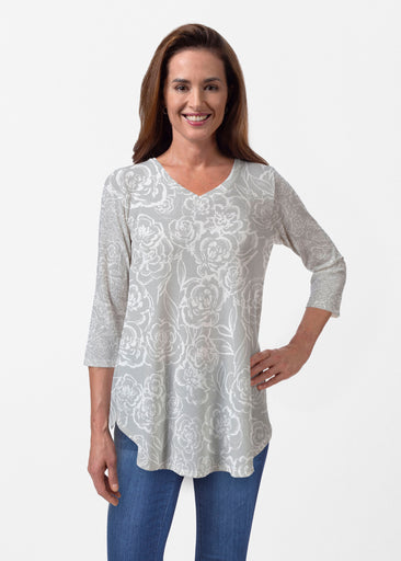 Freehand Floral Grey (7605) ~ Butterknit V-neck Flowy Tunic