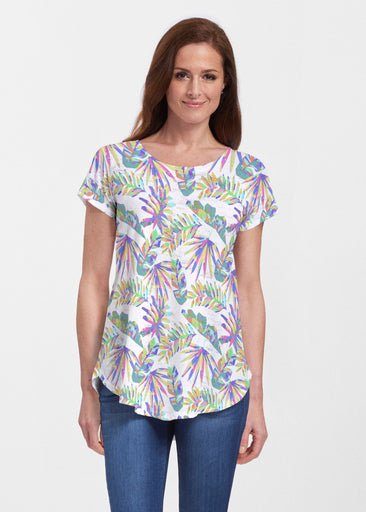 Flat Tropical Multi (7617) ~ Signature Short Sleeve Scoop Neck Flowy Tunic