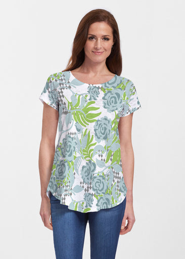 Abstract Rose Garden (7648) ~ Signature Short Sleeve Scoop Neck Flowy Tunic