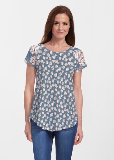 Tulips Multi Navy (7662) ~ Signature Short Sleeve Scoop Neck Flowy Tunic