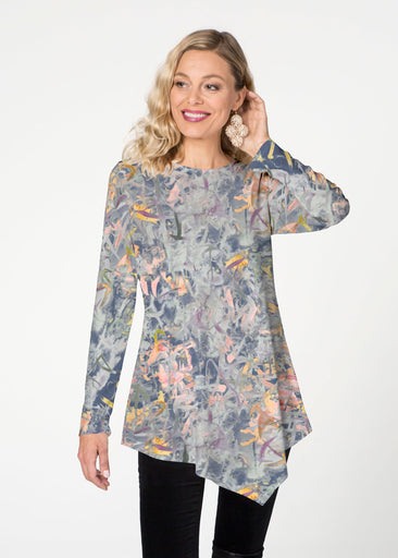 Floral Strokes Navy (7663) ~ Asymmetrical French Terry Tunic
