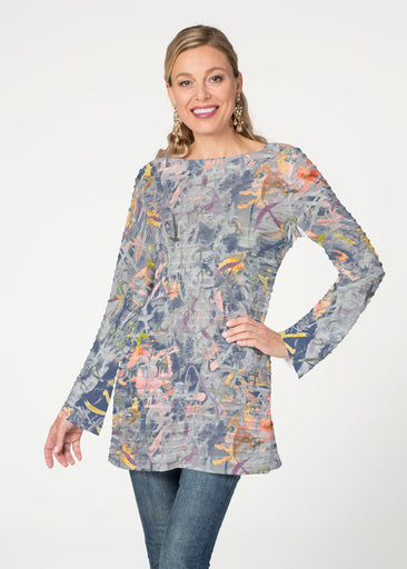 Floral Strokes Navy  (7663) ~ Banded Boatneck Tunic