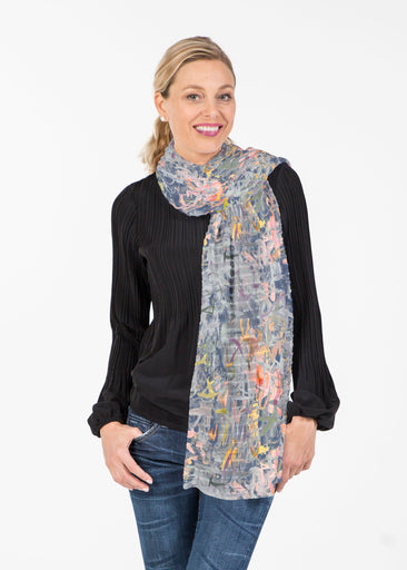 Floral Strokes Navy (7663) ~ Banded Scarf