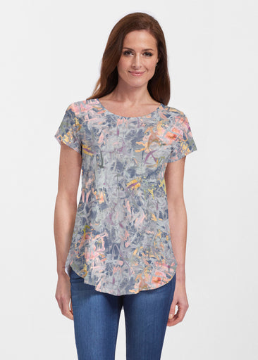Floral Strokes Navy (7663) ~ Signature Short Sleeve Scoop Neck Flowy Tunic
