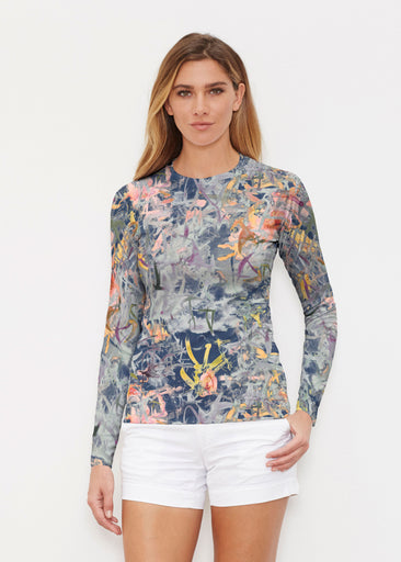 Floral Strokes Navy (7663) ~ Long Sleeve Rash Guard