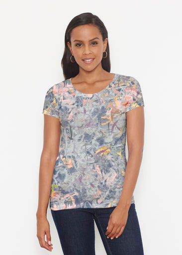 Floral Strokes Navy (7663) ~ Signature Short Sleeve Scoop Shirt