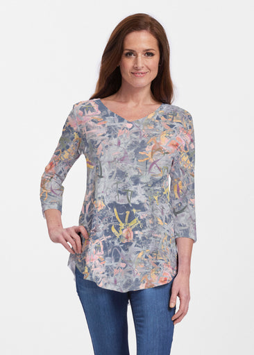 Floral Strokes Navy (7663) ~ Signature V-neck Flowy Tunic