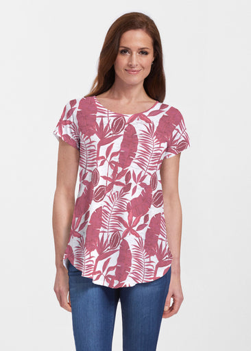 Painted Tropics Red (7672) ~ Signature Short Sleeve Scoop Neck Flowy Tunic