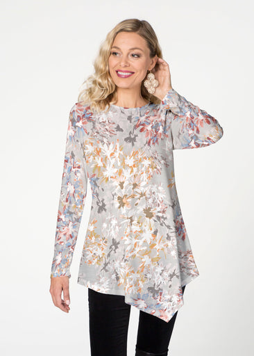 Floral Burst Beige (7674) ~ Asymmetrical French Terry Tunic