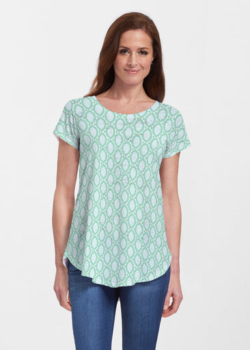 Coastal Lace Green (7686) ~ Signature Short Sleeve Scoop Neck Flowy Tunic