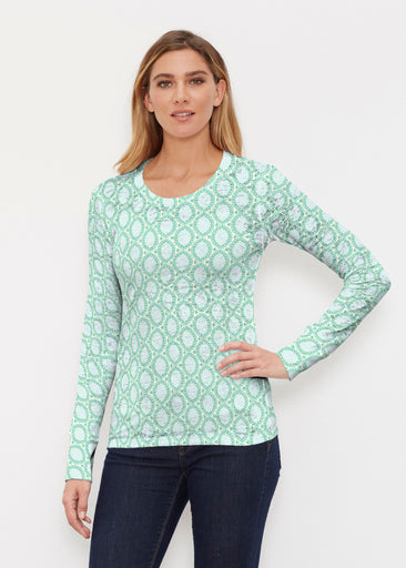 Coastal Lace Green (7686) ~ Thermal Long Sleeve Crew Shirt