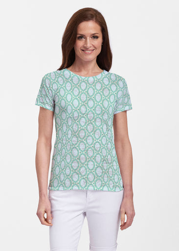 Coastal Lace Green (7686) ~ Sheer Short Sleeve Crew Shirt
